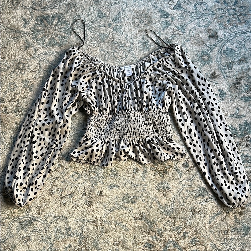Sincerely Jules Black and White Smocked Ruffled Blouse